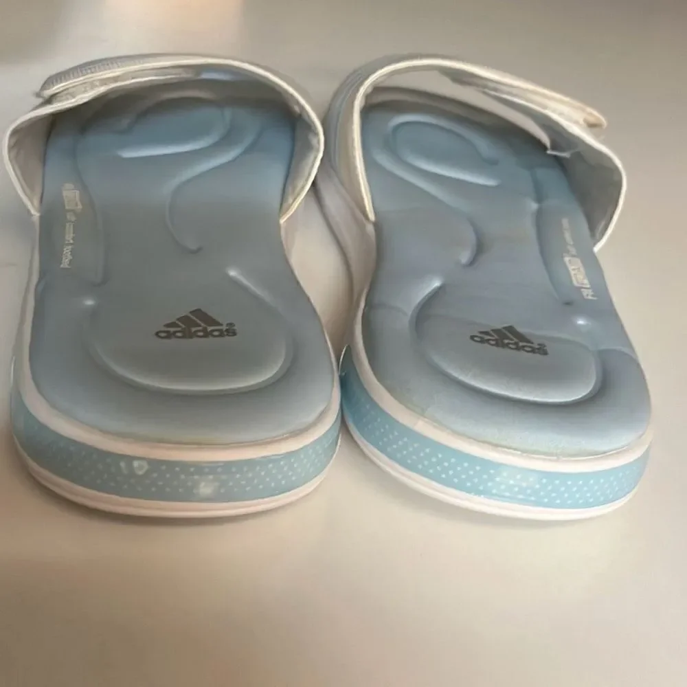 Adidas Adilette Baby Blue White Striped Open Toe Slip-On Classic Comfort Slide S